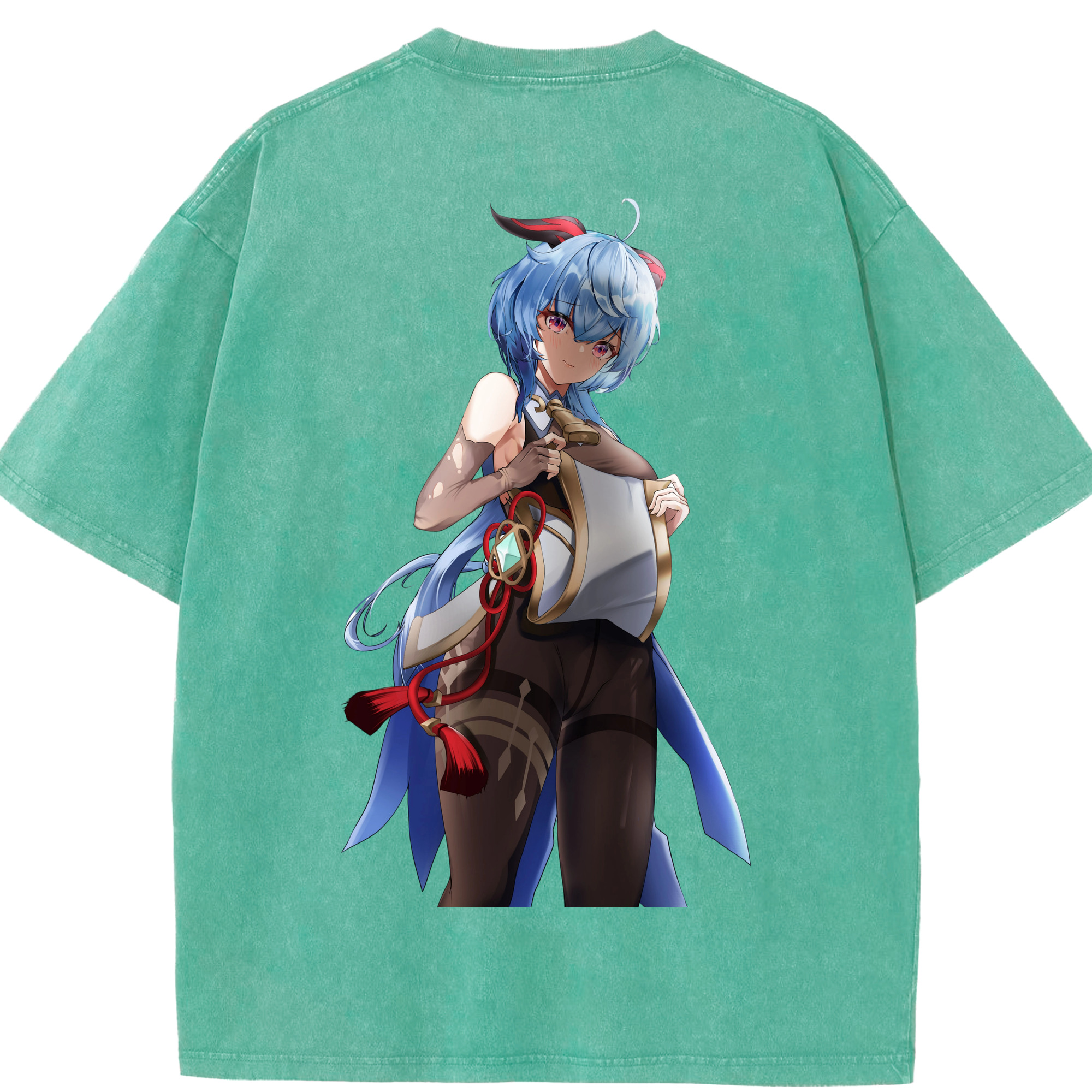 げんし神 甘雨 かんう genshin Ganyu 綿100% ヴィンテージ風 半袖Tシャツ（背面プリント）